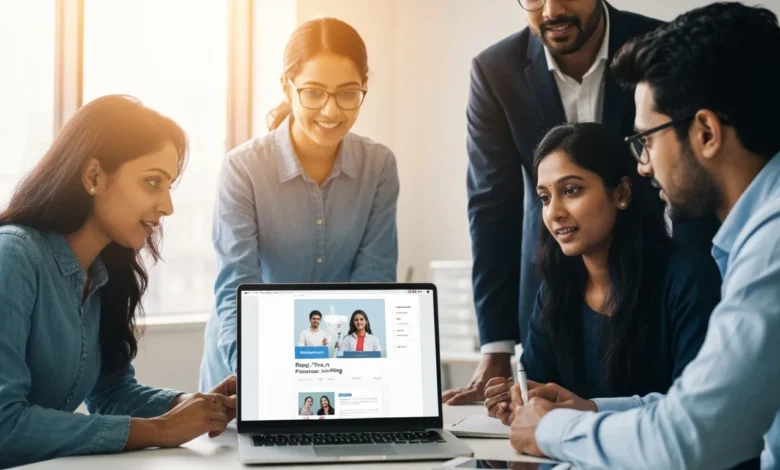 Business owners collaborating on digital campaigns with real-time post sharing