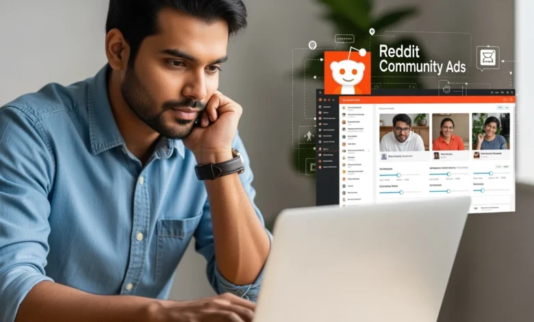 Marketer using Reddit Community Ads dashboard to target niche markets