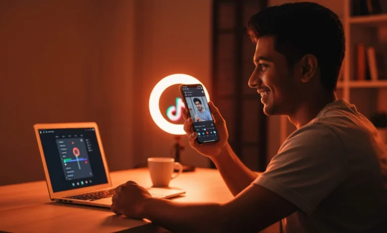 TikTok creator using AI-powered Editing Tools inside the app