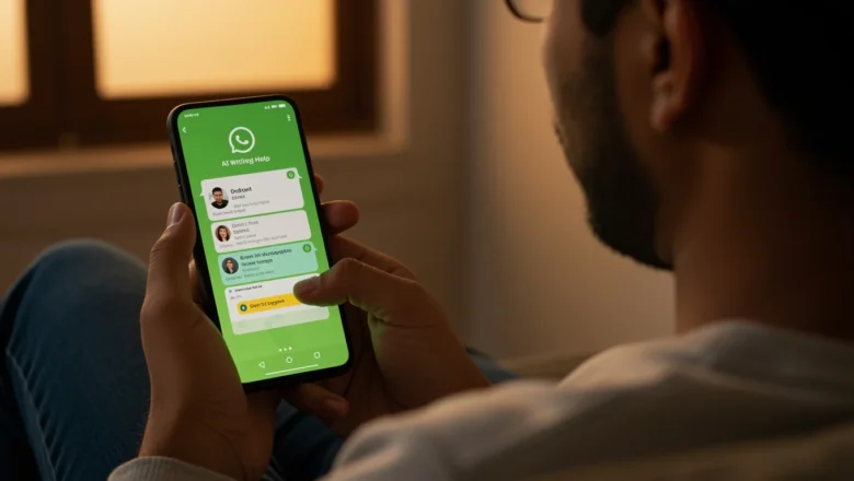 WhatsApp AI Writing Help feature showing smart messaging suggestions on screen