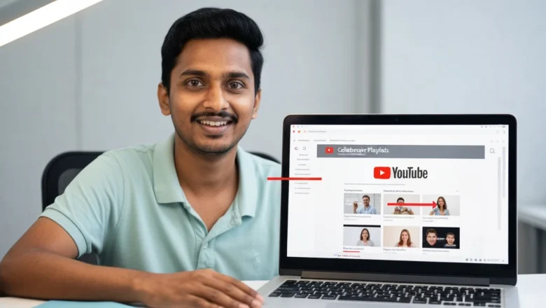 Screenshot showing YouTube’s new Collaborative Playlists feature in action.