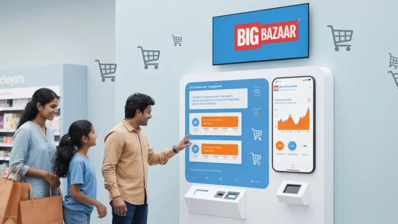 Big Bazaar AI-enhanced loyalty campaign with Indian shoppers and digital rewards screen