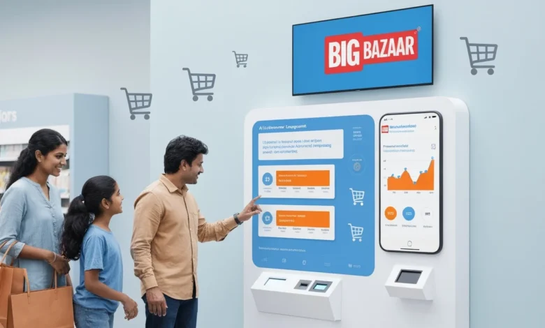 Big Bazaar AI-enhanced loyalty campaign with Indian shoppers and digital rewards screen