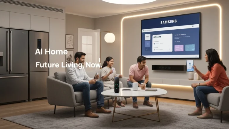 Indian family using Samsung AI Home connected ecosystem with smart devices