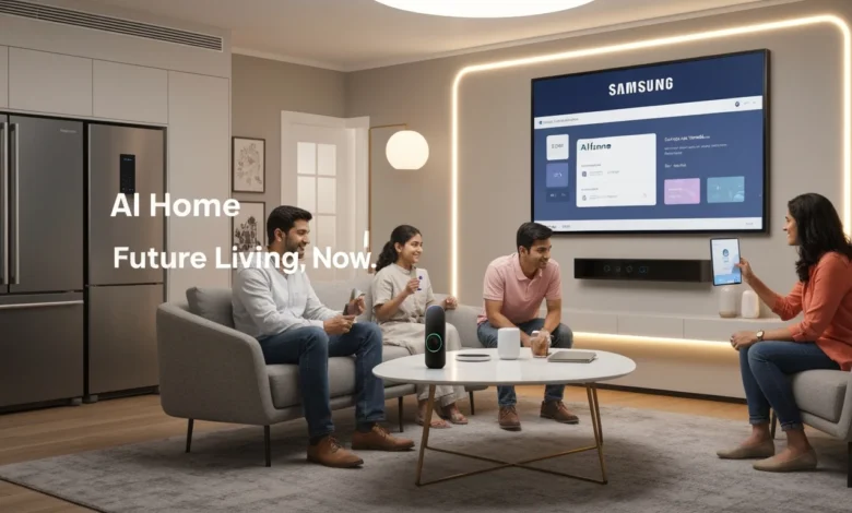 Indian family using Samsung AI Home connected ecosystem with smart devices