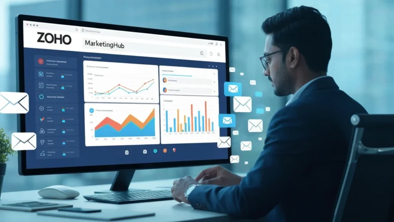 Zoho MarketingHub AI-driven email segmentation dashboard with Zoho logo