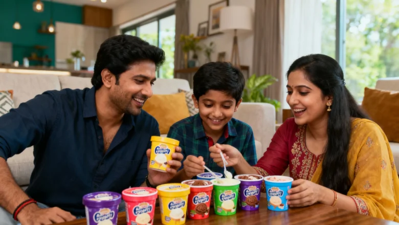 Indian family enjoying ice-creams at home after HUL’s ice-cream business spin-off news