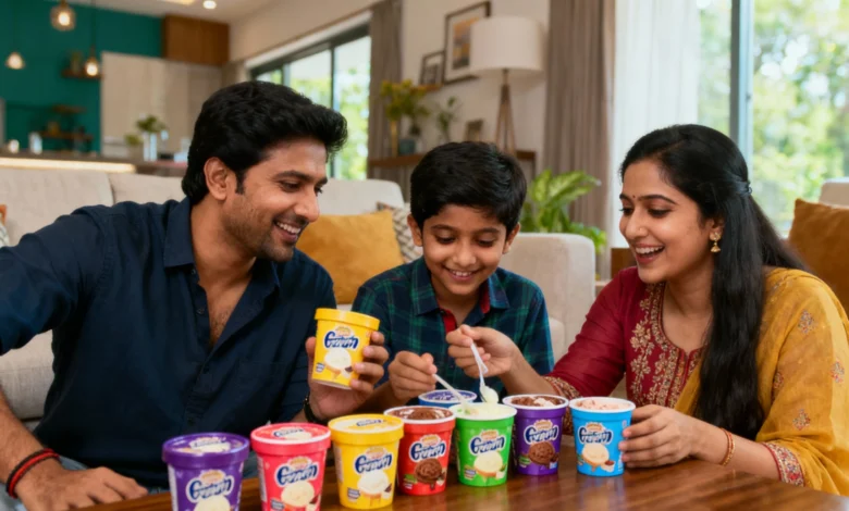 Indian family enjoying ice-creams at home after HUL’s ice-cream business spin-off news