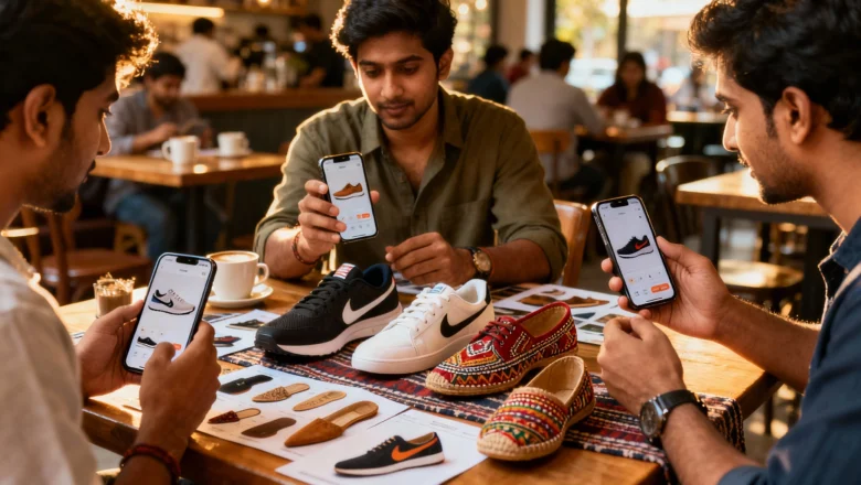 Indian shoppers browsing footwear products online