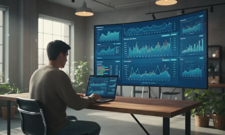 SEO expert analyzing predictive analytics dashboard for traffic forecasting