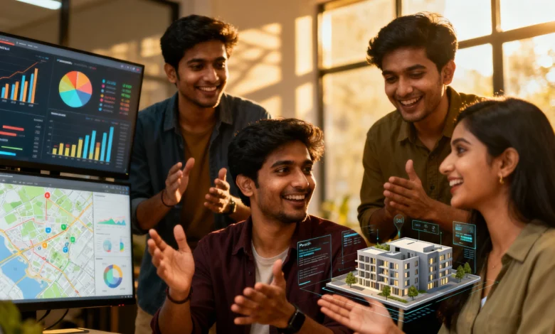 Indian PropTech start-up team working on real-estate technology solutions
