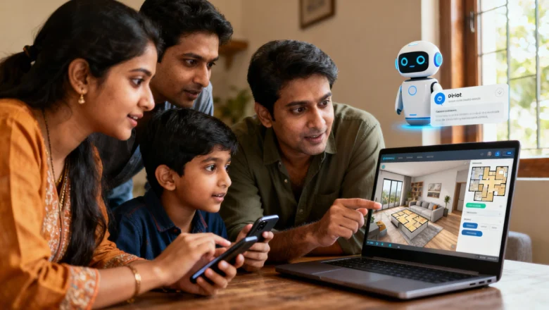 Indian homebuyers exploring virtual real-estate tours with chatbot assistance