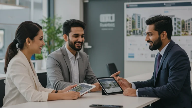 Indian real-estate team consulting buyers with digital tools and personal guidance