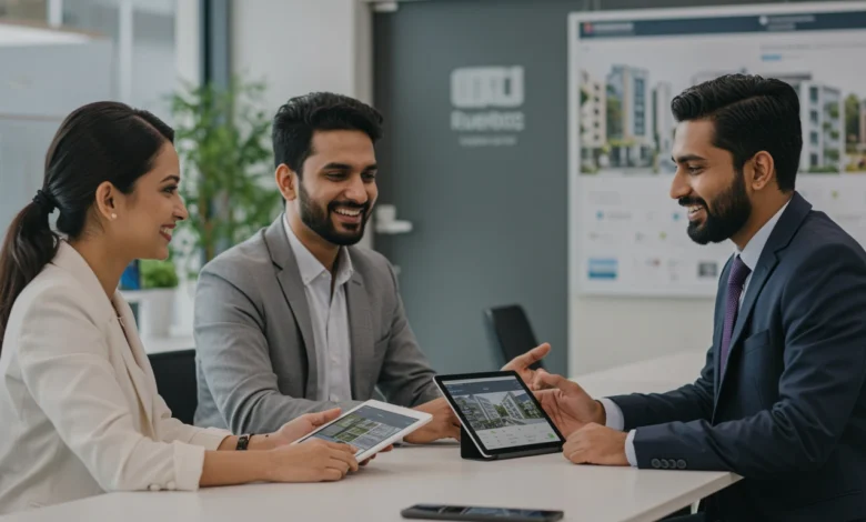 Indian real-estate team consulting buyers with digital tools and personal guidance