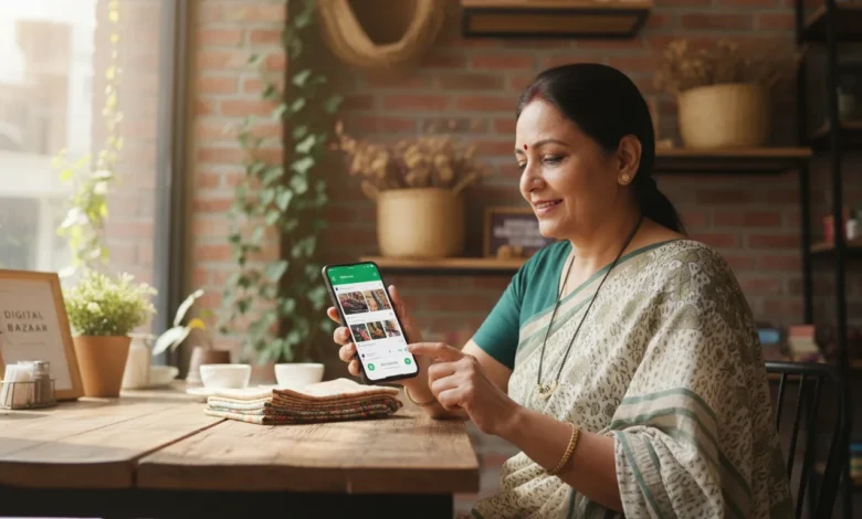 Small business owner using WhatsApp for social commerce in India