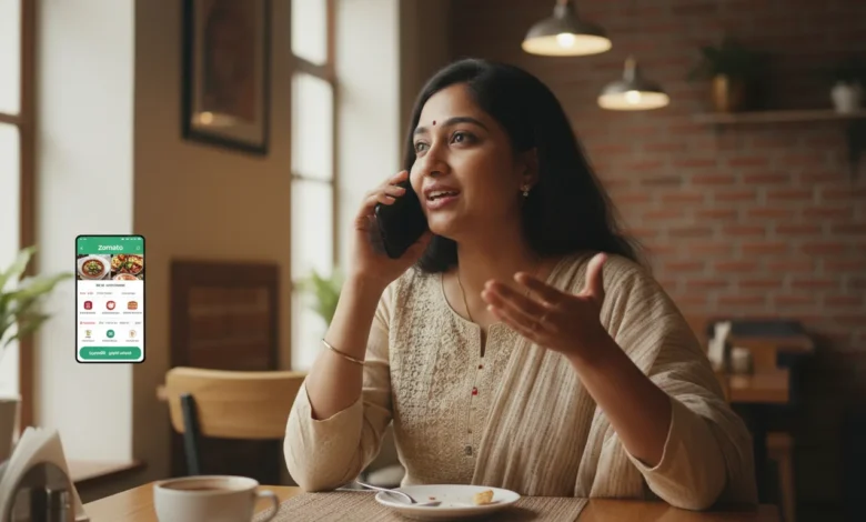 Zomato app using voice SEO for Hindi and Tamil restaurant discovery