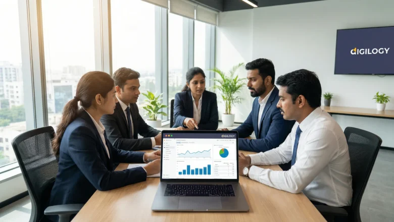 Business professionals in Chennai reviewing SEO performance and search visibility data