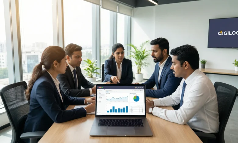 Business professionals in Chennai reviewing SEO performance and search visibility data