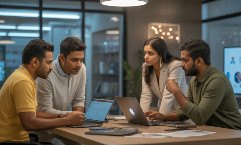 Indian professionals analyzing AI-driven marketing strategies and content creation tools