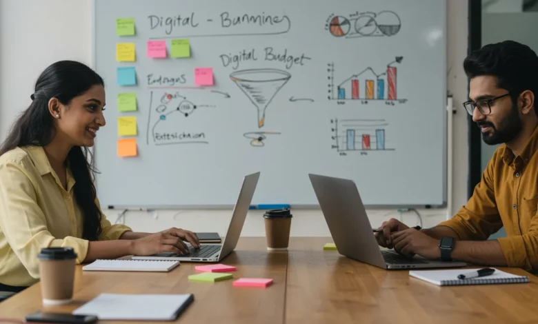 Indian marketing team reviewing digital ad spend in India FY25 and owned media performance