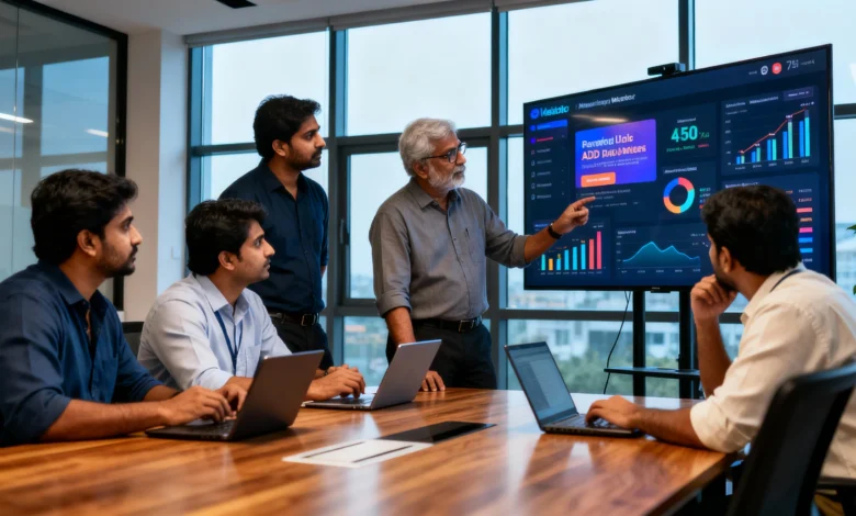 Indian marketing professionals analysing performance-led digital advertising investments, highlighting search, marketplace ads, and retail media growth in India.