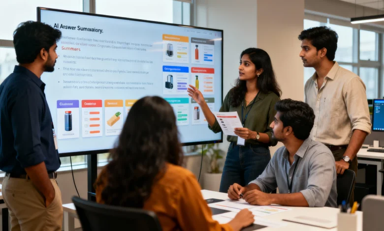 Indian digital marketing professionals reviewing AI-driven search results and Search Generative Experience, highlighting the need to rebuild SEO strategies for modern search behaviour in India.