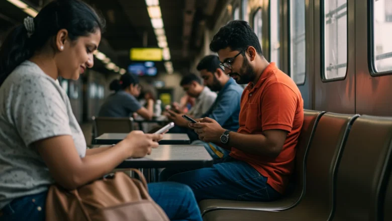 Indian users checking messaging apps on smartphones showing daily active usage growth