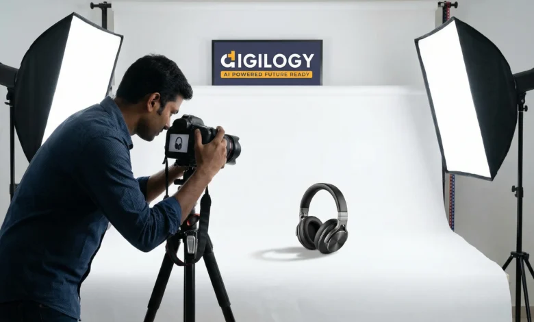 product photography services Chennai showcasing professional studio lighting and product setup