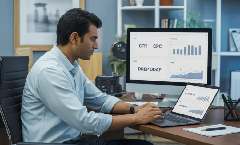 SEO, PPC and social media performance benchmarks dashboard