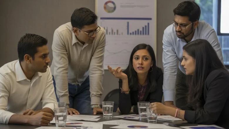 Marketing team reviewing weekly campaign performance data