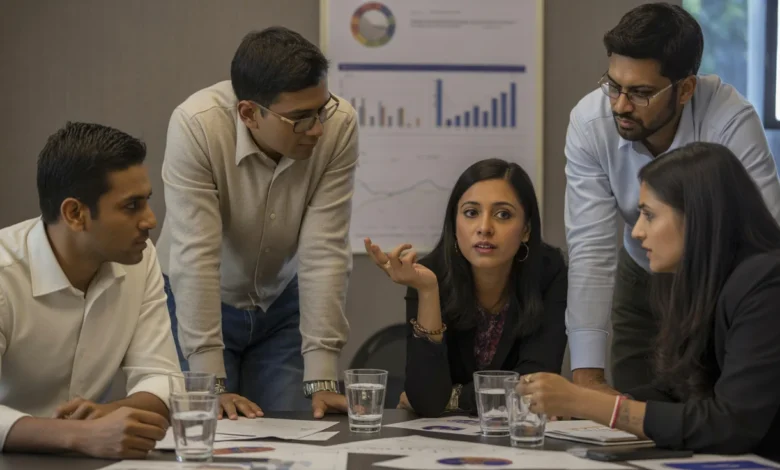 Marketing team reviewing weekly campaign performance data