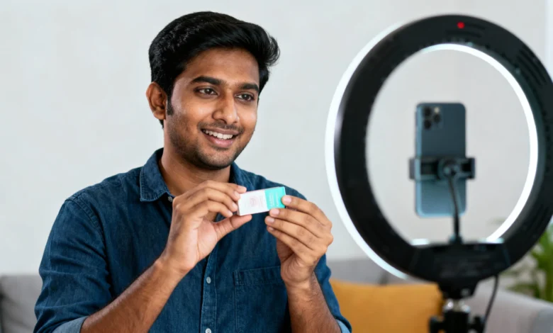 Indian creators recording YouTube how-to videos for product tutorials.