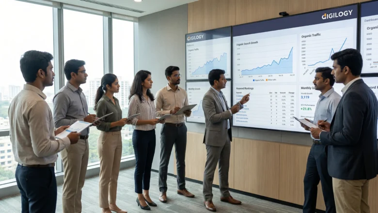 Affordable SEO services in Chennai explained through business teams analysing website traffic and search performance data