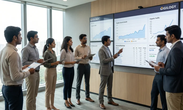 Affordable SEO services in Chennai explained through business teams analysing website traffic and search performance data