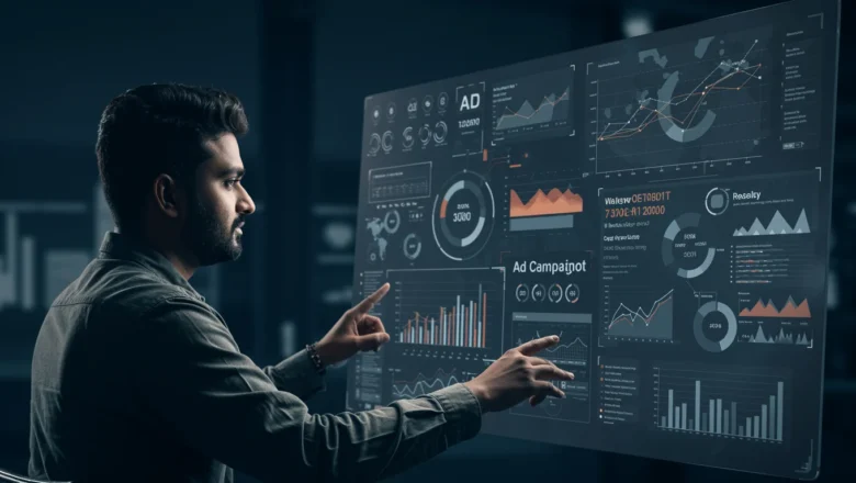 "Digital marketer using AI-powered tools for ad optimization"