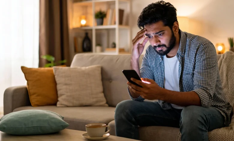 "Person scrolling through social media late at night"