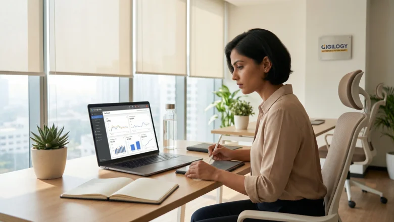 Digital marketing professional analyzing Google Ads campaign