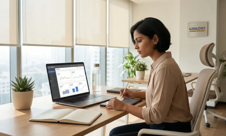 Digital marketing professional analyzing Google Ads campaign