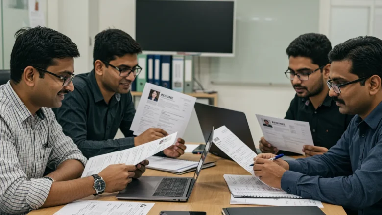 Marketing professionals reviewing resumes with a review-first mindset