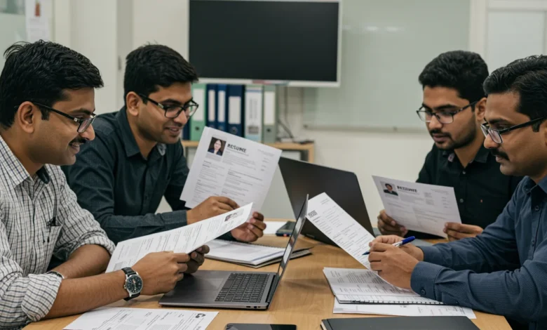 Marketing professionals reviewing resumes with a review-first mindset