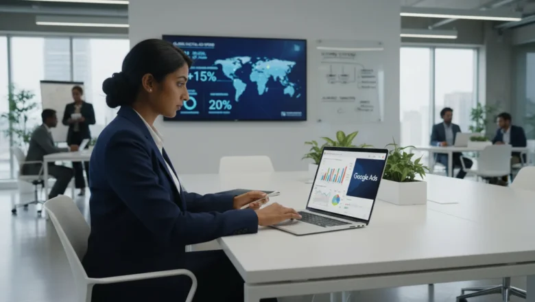 Indian professional analyzing PPC campaign performance on laptop