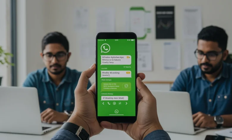 “WhatsApp High Security Mode settings on mobile with office professionals.”