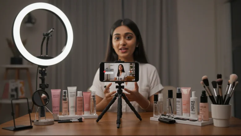 Indian creator hosting live shopping session with instant in-app checkout