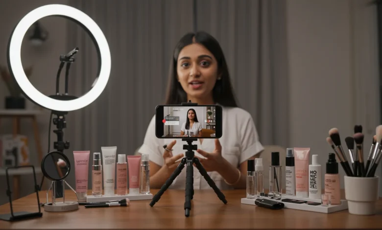 Indian creator hosting live shopping session with instant in-app checkout