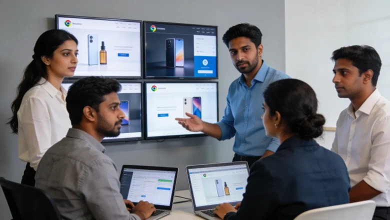 Indian professionals discussing multi-surface brand visibility