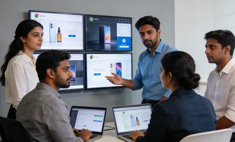 Indian professionals discussing multi-surface brand visibility