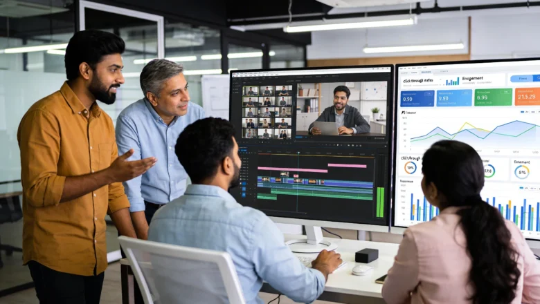 Indian marketers reviewing AI video advertising campaigns