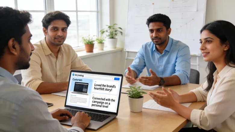 Indian marketing team discussing authentic storytelling strategy