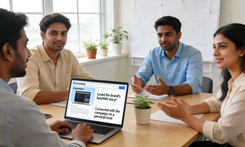 Indian marketing team discussing authentic storytelling strategy