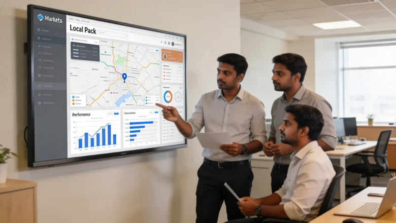Indian SEO professionals analyzing digital marketing performance in Chennai office
